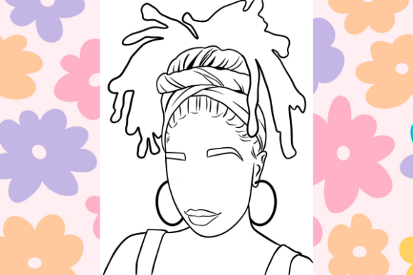 Black Girl Coloring Page, Paint Template Review for Embroidery Projects